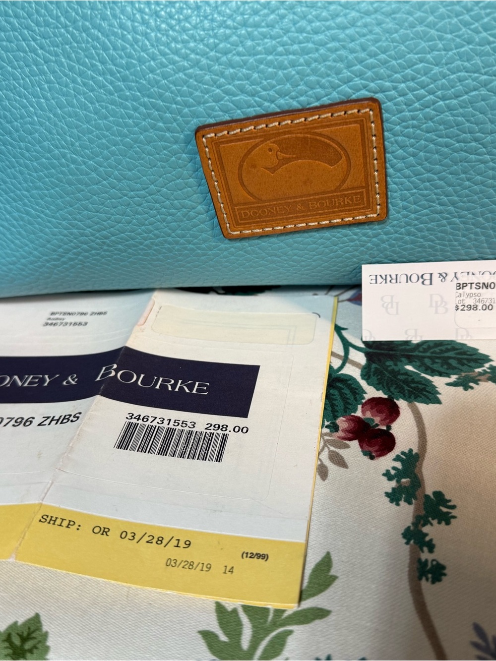 Dooney & Bourke Turquoise (Calypso) Audrey Pebbled Leather Satchel with Tan Trim - Picture 2 of 11